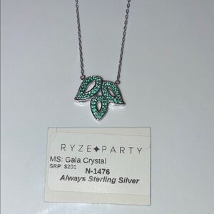 Sterling Silver Necklace with Teal Crystals